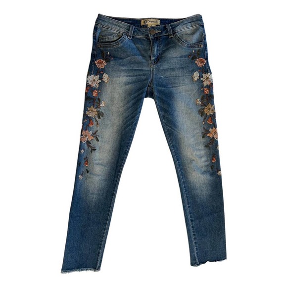 Democracy Blue and Cream Skinny Jeans with Floral Embroidery - Picture 6 of 13